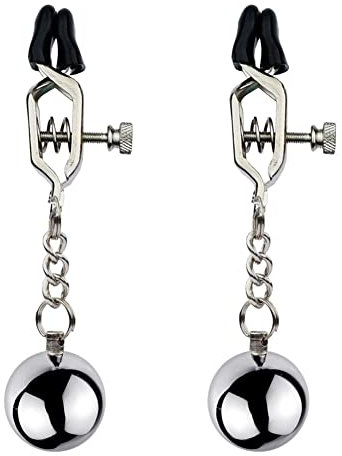 Jinqian 1 Paar Edelstahl Nippelklemmen mit Gewicht Kugeln, Sexy Nippel Clamps Set Brustwarzen Klemmen Nippel Stretcher Klitoris Schamlippen Brust Clip SM Bondage Erotik Sexspielzeug Für Frauen (A)
