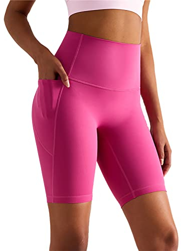 XDSP Damen Kurze Leggings Damen Yoga Shorts Kurze Leggings mit Handytasche Fitness Shorts (L, Rosa Litschi)