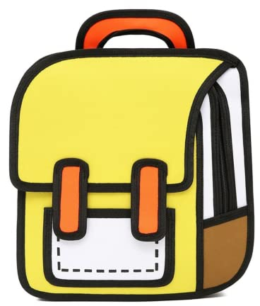 Aobiono Kawaii Rucksack, niedlicher Cartoon-3D-Spring-Stil, 2D-Zeichnung aus Comic-Papier, Anime-Büchertasche, Schulbedarf, lustiger Tagesrucksack (gelb)