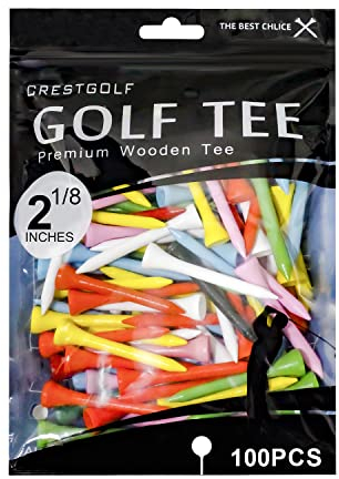 Crestgolf Holz Golf Tee, 100 Stück 54mm 2 1/8 Mixed Color Auswahl langlebiger ökologischer Mehrere Farben Hohe Golf Tees