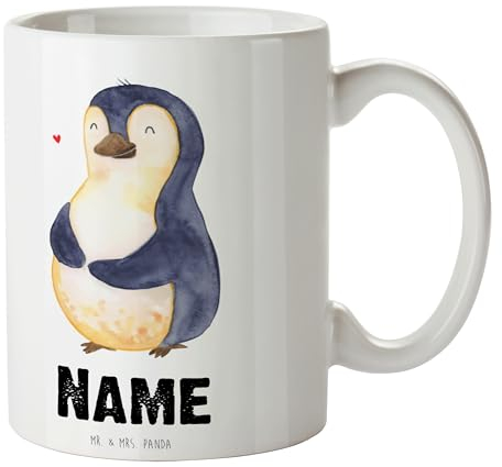 Mr. & Mrs. Panda Personalisierte Tasse Pinguin Diät - Personalisierte Geschenke, Bauch, Namen, Pinguine, Gewicht, Tasse mit Namen, Wunschname,