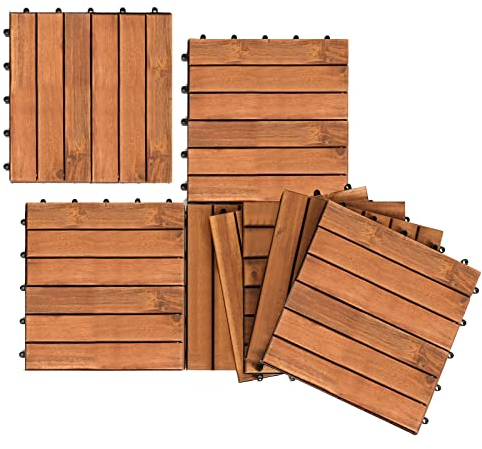 Herrselsam Holzfliesen Balkon, Akazien Holz 30x30 cm 6 Latten Fliese 1m², Geeignet als Terrassenfliesen und Balkonfliesen, Innen und Außen (22 Stück)