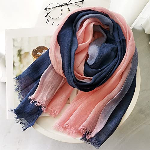 ARTQ Echarpes Femmeprintemps Mode Coton Lin Dames Foulards en Soie Châles Châles Rose Bleu Marine Dégradé Couleur Correspondant Foulards Doux Chaud Mode Atmosphère Élégante Cadeaux pour Maman Cade