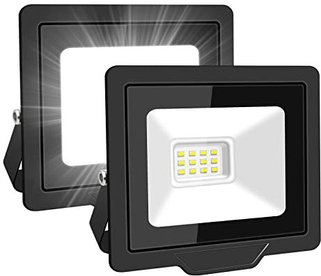 SKYWORLD 10W Led Flutlicht Außen, 1000LM Arbeitslicht Tageslicht Kaltweiße Sicherheitslichter 4000K Flutlicht IP66 Wasserdicht für Garten Hof Rasen Spielplatz Stadion 2 Pack