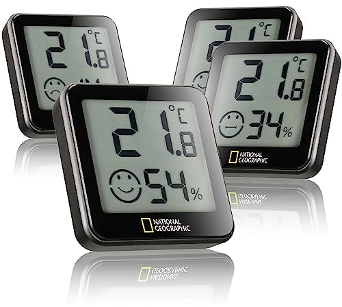 Set di 4 Termo Igrometri NATIONAL GEOGRAPHIC, Monitoraggio Preciso dell'Umidità e della Temperatura Interna, Ideale Contro Aria Interna Secca e Muffa