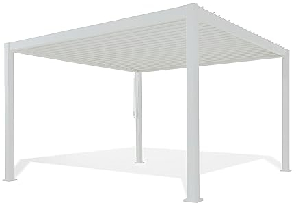 WEIDE - Classic Terrassenüberdachung freistehend mit einstellbarem Stahl-Lamellendach I Pfosten aus Voll-Aluminium I Robustes Terassenüberdach I wasserdicht (Weiß, 3 x 4 M)