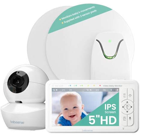 Babysense True Sleep HD FSA Baby Monitor with Camera and Audio + Baby Sleep Breathing Movement Monitor, No WiFi, 2 Non-Contact Under Mattress Sensors, Non-Wearable Monitor, Full Crib Coverage