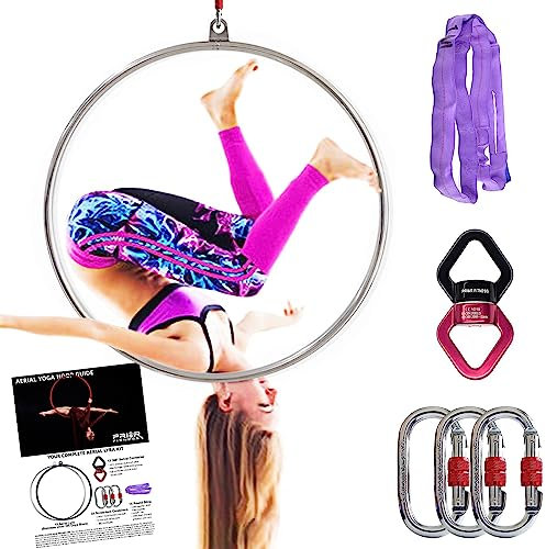 PRIOR FITNESS Aerial Hoop Set, Professioneller Aerial Lyra Hoop, 80cm/85cm/90cm/95cm Edelstahl Single Point Aerial Hoop Equipment, Circus Fitness Aerial Hoop Aerial Hoop für Zuhause, Fitnessstudio,
