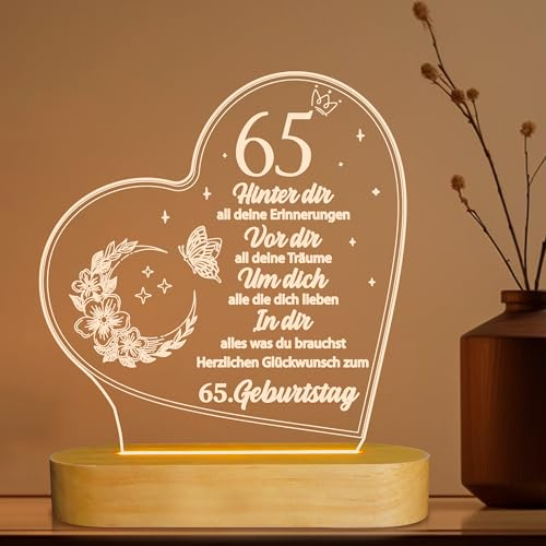 OkiyiD Geburtstag Frau Mann, 65. Geburtstagsgeschenke - Acryl Nachtlicht Geschenke Deko, 65. Geburtstag für Vater, Mutter, Freunde, Ehemann, Ehefrau, 65. Geburtstagsgeschenkideen