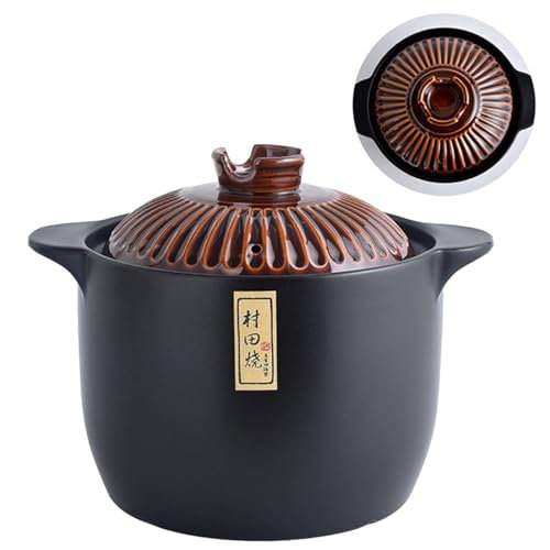 fUfIzU Japanese Style Donabe Earthenware Clay Pot, Round Porcelain Cooking Hot Pot with Lid And Handle, Ceramic Casserole, Soup Pot for Home Restaurant Kitchen,2.5L