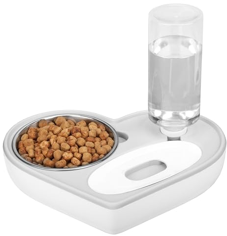 Belle Vous Gamelle Chien & Chat 2-en-1 avec Distributeur d’Eau Automatique Forme de Cœur - 500ml/17oz Bol à Eau - Gamelle à Nourriture 350ml/22oz Acier Inoxydable pour Chiots, Chatons