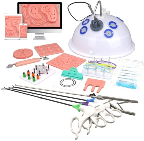 DRXRD Chirurgia Laparoscopica Trainer Simulator Set Laparoscopia Con Luz & Cámara & 4 Strumenti di Formazione & 10 Moduli di Addestramento per Didattica e Esercitazioni 30°