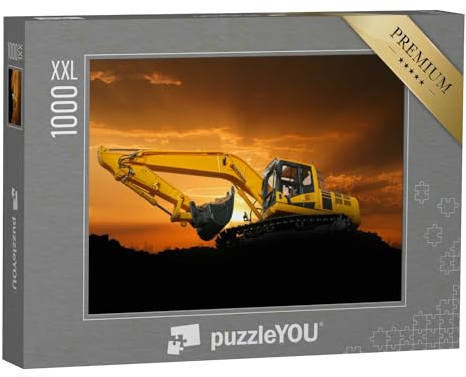 Puzzle 1000 Teile XXL „Crawler Bagger auf Einer Baustelle bei Sonnenuntergang“ – aus der Puzzle-Kollektion Bagger
