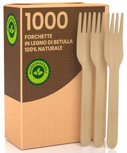 Lot de 1000 fourchettes écologiques en bois de bouleau jetables 100 % naturels biodégradables et compostables couverts jetables
