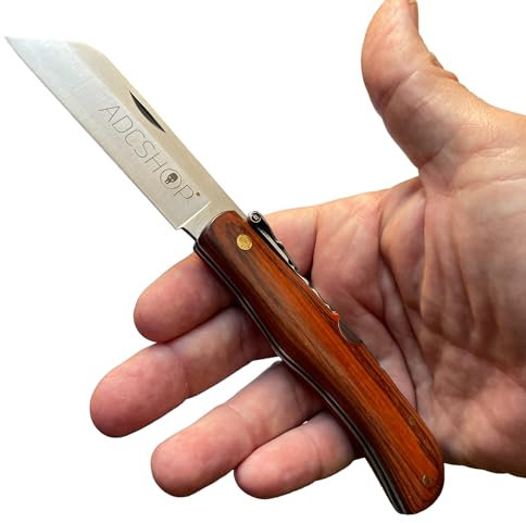 ADCSHOP Navaja de Punta Cortada 19.30 cm. -hoja 8.30 cm acero al carbono – mango stamina barnizada 11,00 cm – peso 87,50 grs - 01653 - Ideal para Portabilidad y Uso Diario