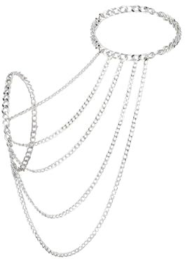 NICENEEDED Sexy Punk Shoulder Chain, Multilayer Body Chain Jewelry, Bikini Shoulder Chain Necklace Boho Bra Body Chains Fringed Tassel Link Harness Necklace for Women Girls, sliver