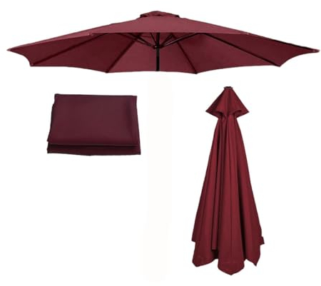 BEEGMA 6/8 Streben Sonnenschirm Ersatzbezug 2.0/2.30/2.50/2.70/3.0m Dicker Und Starker Marktschirm Ersatzbespannung Terrassenschirm Überdachung Wasserdicht(Color:Burgundy,Size:2.50m/8.2FT-6Ribs)