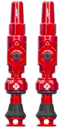 Muc-Off Big Bore Lite Tubeless Valves, Red, 30mm | Coreless High-Flow Presta Valve System, CNC Aluminium, Max Airflow and Fast Inflation