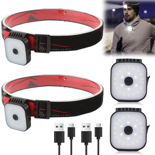 2 Stücke LED Clip Lampe mit Stirnband, 4 Modi Lauflicht USB Wiederaufladbar LED Klein Stirnlampe Wasserdicht Kopflampe Lauf Ausrüstung Sicherheitslicht Laufzubehör für Laufen Joggen Camping Wandern