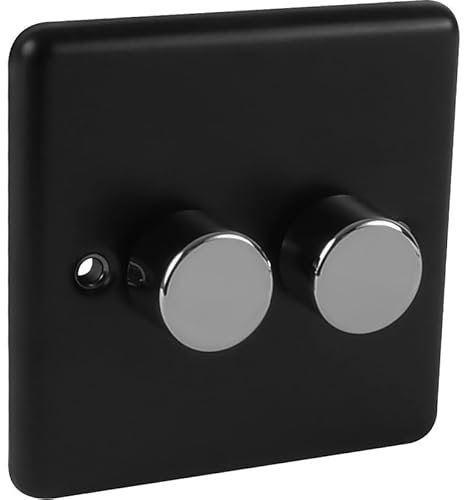 2 GANG LED DIMMER SWITCH 5W-150W INTELLIGENT DIMMER CHROME DIMMER KNOB WINDSOR RANGE BLACK TRIM UNITED ELECTRICAL W11MBPC-IN25