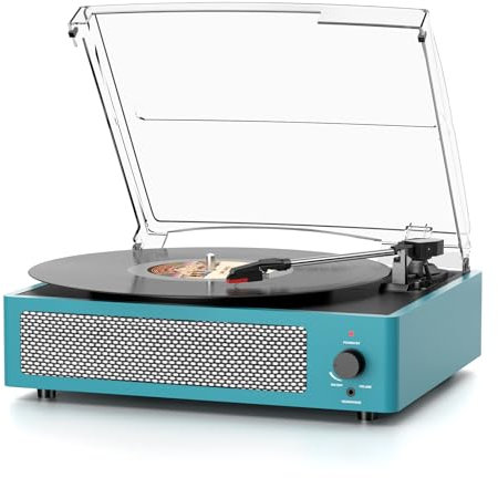 Vinyl Record Player Wireless Bluetooth Turntable with Speakers for Records Belt-Driven Vintage Turntable Support 3-Speed, Headphone, RCA Line, AUX-in for LP Vinyl Players Home Decoration Blue