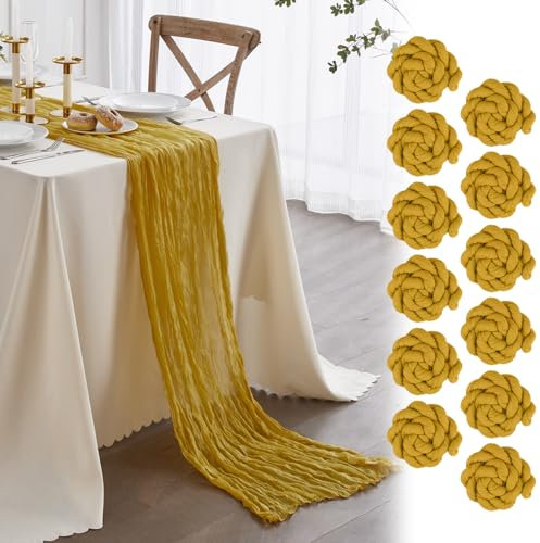 Nialnant Seihtuch-Tischläufer, rustikale Gaze, perfekt für Essen, Hochzeiten, Babypartys, 89 x 305 cm, senfgelb