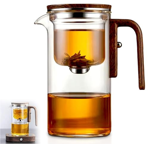 Enchanti Teekanne, Enchantipot Magische Teekanne, Wassertrennung, Glas-Teekanne mit Holzgriff, neue Drucksteuerung, Teekanne für blühenden Tee (500 ml)