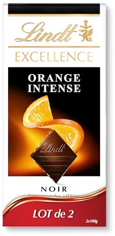 Lindt - Lot de 2 Tablettes EXCELLENCE Noir Orange Intense - Chocolat Noir, 2x100g