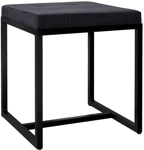 CLP Sitzhocker Barci I Moderner Hocker | Hochwertiger Polsterhocker mit schwarz pulverbeschichteten Eisengestell, Farbe:schwarz, Material:Samt