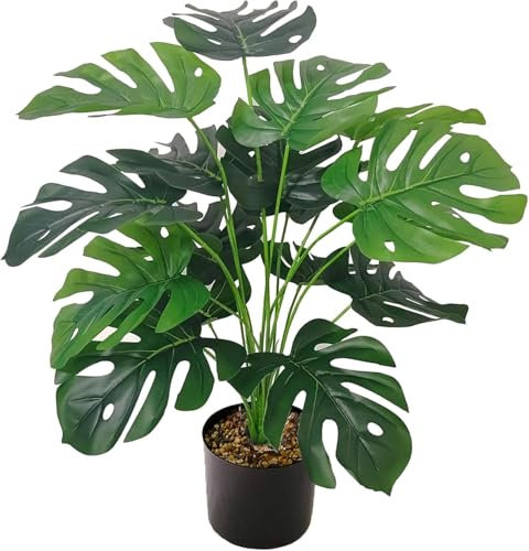 Lunaanda 70 cm Plante Artificielle Grande en Pot, Fausse Plante Verte avec 18 Feuilles Réalistes Décoration Intérieure et Extérieure, Monstera Artificielles Tropique pour Maison Bureau Jardin Balcon