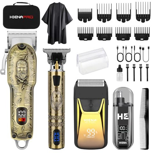 HIENA PRO Maquina de Cortar Pelo Hombre, Inalámbrico Cortapelos, Recortador de Barba, Afeitadora de Láminas, Cortapelos de Nariz, Kit Completo de Afeitado y Corte de Pelo Eléctrico (313 Set)