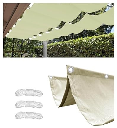 Toldo Vela de Sombra Ondulada Retráctil 5x7m Impermeable Toldos Exterior Protección Rayos UV Resistente al Desgarro para Terraza Balcon Exteriores Jardín con Ojales y Cuerdas Crema