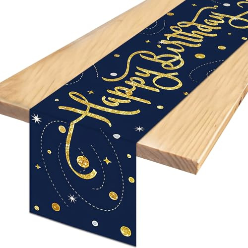 TaimeiMao Tischläufer Geburtstag Schwarz Blau,180 x 35 cm | Happy Birthday Tischläufer zum Geburtstag,Tischdecke Geburtstagmit Konfetti für Junge Mädchen Party Geburtstagsdeko
