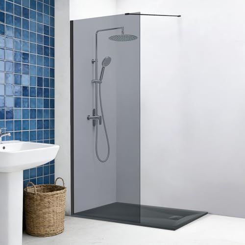 NRG 900x1950mm Grey Shower Enclosure Wet Room Screen with 1400x800mm Tray | Shower Door, 8mm Safety Tempered Glass, SMC Rectangle Shower Tray, Easy to Clean, Space Saving, Bathroom