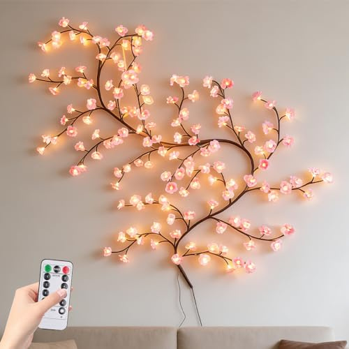 Wxeadu Cherry Blossom Lights, 72 LED Cherry Blossom Branch Lights, 1.6M Cherry Blossom Tree Light with Remote, 8 Modes Flower Fairy Vine Lights for Wall, Bedroom, Wedding, Christmas Decoration