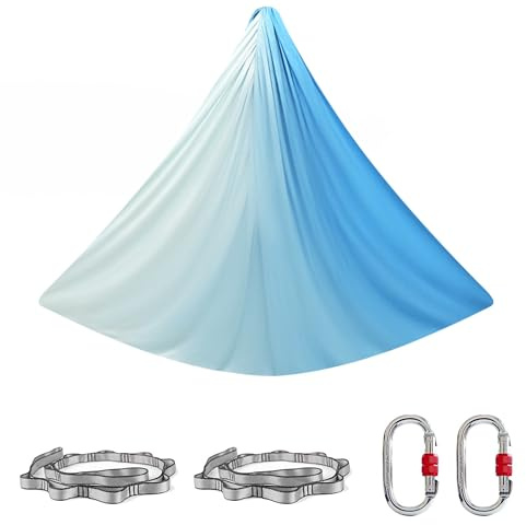 JANAGIN Aerial Yoga Hängematte Set, 500x260 cm Farbgradient Yogatuch zum Aufhängen mit Beschläge, 900 Kg Max Erwachsene Turngeräte (Farbe 2)