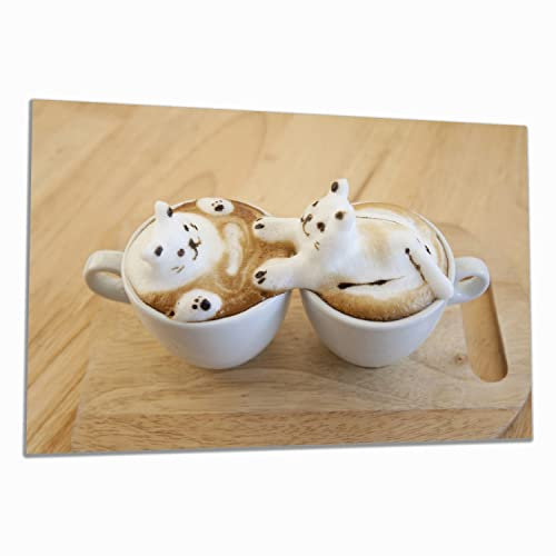 Wallario Herdabdeckplatte/Spritzschutz aus Glas, 1-teilig, 80x52cm, für Ceran- und Induktionsherde, Süße Milchschaum Katzen auf Kaffee