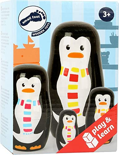 Small Foot 10619 Matryoshka Penguin Figures made of Wood in Four Different sizes and Colours, Teaches hand-eye Coordination and is Suitable as A Decoration