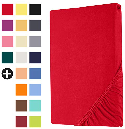 Heim24h Drap-Housse revêtement Matelas en 100% Coton, Rouge - 180x200x30 cm