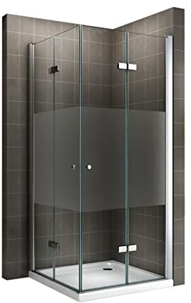 i-flair Duschkabine EMMA mit Falttüren 100x120 cm (Links x Rechts) Höhe: 180cm, Eckduschkabine Falttürkabine aus teilsatiniertem 6mm NANO ESG Sicherheitsglas - DK99