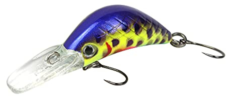 FTM Masu Security Wobbler 3cm 1, 6g - Forellenwobbler zum Spinnfischen auf Forellen, Forellenköder, Crankbait zum Forellenangeln, Farbe:lila-gelb-blau dunkel gepunktet UV