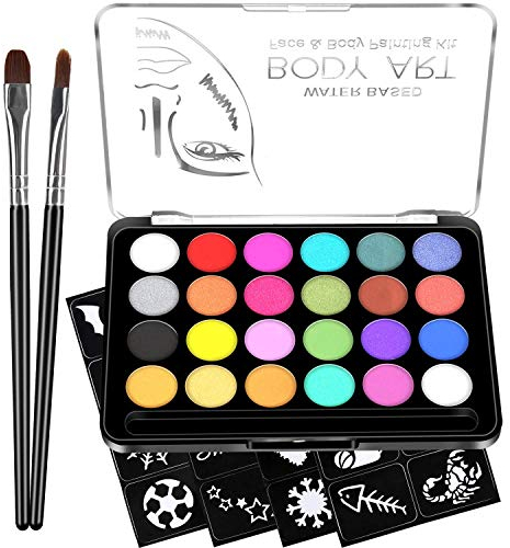OGIMA Body Painting Face Paint Kit, 15 color Professional Palette Washable with Brush for Kids Art Show Halloween Party Colsplay Makeup Body Festive (24 color)