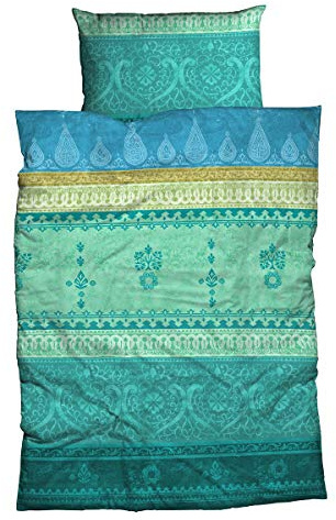 Traumschlaf Satin Bettwäsche Indi türkis – edle Ganzjahresbettwäsche aus 100% Baumwolle – seidig glatt, atmungsaktiv & hautfreundlich – 240x220 cm + 2X 80x80 cm