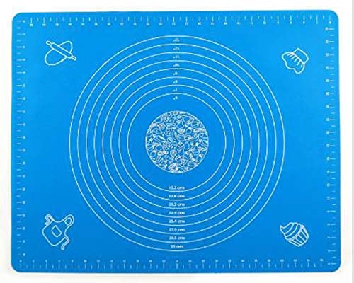 Yrlehoo Silicone Baking Mat Pastry Rolling Mat with Measurements Non-Stick for Fondant Dough Cookies Cake Sugarcraft Bread Making, blue 50x40cm