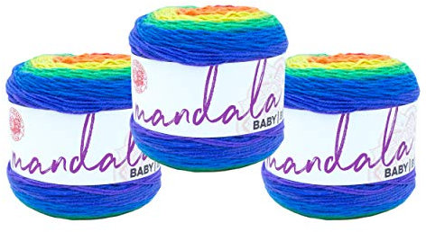 (3 Pack) Lion Brand Yarn Mandala Baby Yarn, Rainbow Falls