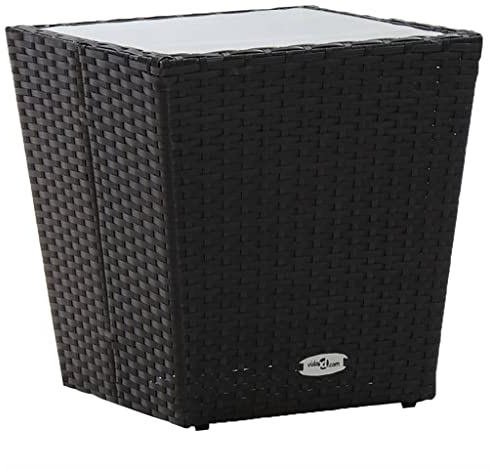 vidaXL Beistelltisch Gartentisch Gartenmöbel Balkontisch Tisch Terrassentisch Bistrotisch Couchtisch Kaffeetisch Schwarz 41,5x41,5x43cm Hartglas Poly Rattan