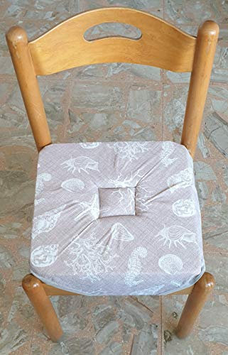MG Italia 6 passende Stuhlkissen, mit wasserabweisender Tischdecke, Koralle, Beige, Marine-Design (Taschentuchflügel mit Bändern)