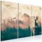 murando - Leinwand Bilder Hirsch 120x80 cm Vlies Leinwandbild 3 Teilig Kunstdruck modern Wandbilder Groß XXL Wanddekoration Design Wand Bild - Landschaft Gebirge Wald Panorama Nebel Tiere
