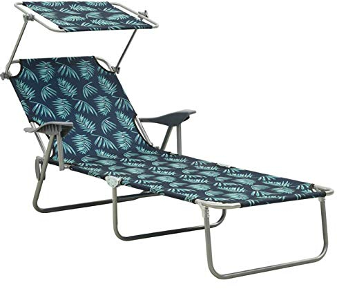Tidyard Klappbar Sonnenliege mit Sonnenschutz,Gartenliege Strandliege Relaxliege Saunaliege Liege Gartenmöbel Freizeitliege,Liegestuhl 71,5 x 188 x 27 cm,Verstellbare Rückenlehne,Sonnendach