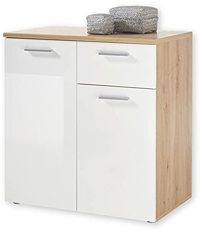 PABLO Kommode in Artisan Eiche Optik, Weiß - Modernes Sideboard mit viel Stauraum für Ihren Wohnbereich - 80 x 85 x 50 cm (B/H/T)